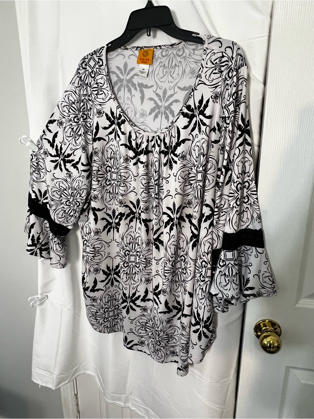 Ruby Rd. Black & White Printed Scoop Neck Tunic